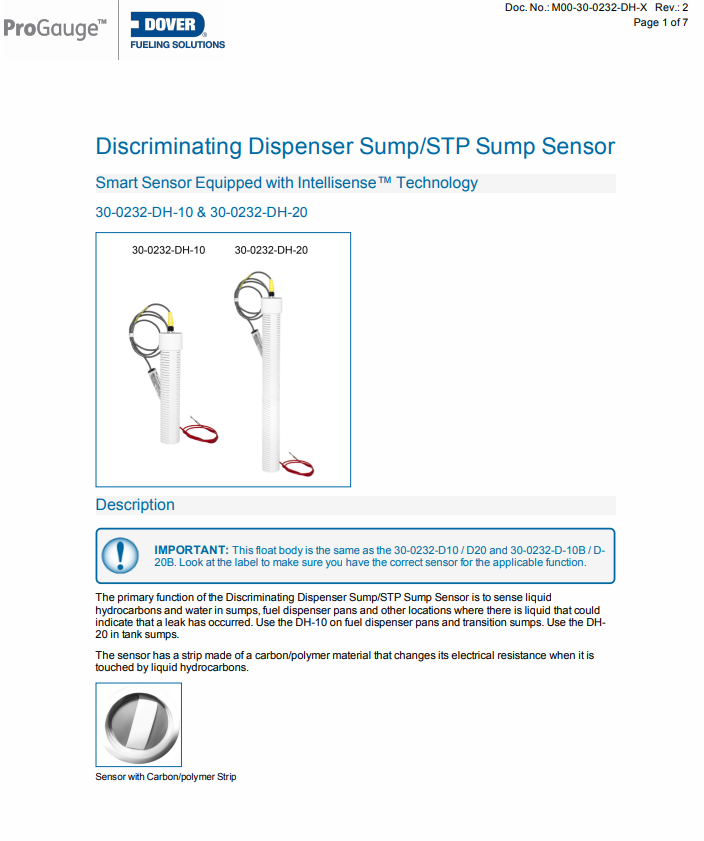 Discriminating Dispenser Sump STP Sump Sensor